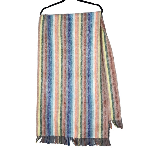 Scottish Mohair Stripe Scarf Wrap Made in Scotland Vintage Knit Wool - Picture 8 of 9